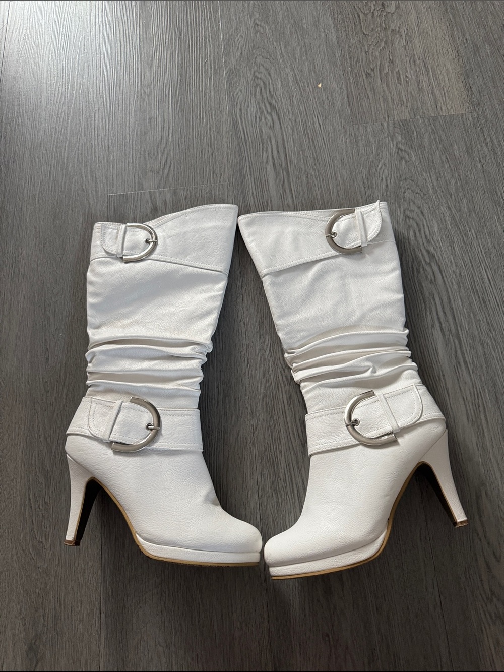 White Slouchy Mid-Calf Heeled Boots